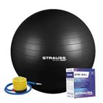 STRAUSS Anti-Burst Rubber Gym Ball with Free Foot Pump | Round Shape Swiss Ball for Exercise, Workout, Yoga, Pregnancy, Birthing, Balance & Stability, 65 cm, (Black)