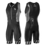 SLS3 Triathlon Suits Mens - Durable FRT Tri Suit Men Triathlon - Sleeveless Trisuit Triathlon Men - Lightweight Mens Triathlon Suit (Black/Gray Stripes, Large)