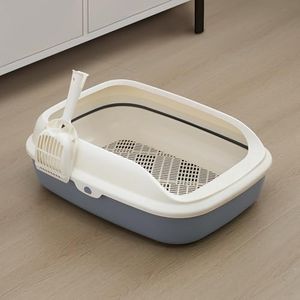 Jumbo Cat Litter Tray with Sifting, Cat Litter Tray for Wooden Pellet Litter, Plastic Open Cat Litter Box with Raised Rims and Detachable Rim, Litter Tray with Scoop, 57.5 x 44 x 19 cm