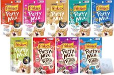 Friskies-Party Mix Cat Treats Huge Variety Pack - All Nine Flavors: Chicken & Liver, Whitefish & Crab, Tuna, Salmon, Shrimp, Chicken & Gravy and More + Pet Paws Notepad (2.1oz Each, 18.9oz Total)