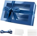 MALICPLUS Large Blue Gift Box with Window, 34x22.8x10 CM Clear Gift Box for Present Contains Ribbon, Card, Groomsman Proposal Box, Large Gift Box with Magnetic Lid (Glossy Blue)