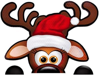 Bigtime Signs Fun Jumbo Reflective Magnetic Peek-A-Boo Reindeer Christmas Car Decorations Kit | Funny Santa's Helper Face + 2 Hooves | Reindeer Holiday Automotive Magnet (Peek-A-Boo)