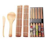 Bamboo Sushi Making Kit 13 Pieces Sushi Mat Set with 2 Sushi Rolling Mats 1 Paddle 1 Spreader and 5 Pairs of Chopsticks Sushi Making Kit for Home Beginner