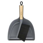 MR.SIGA Dustpan and Brush Sets, Dust Pan and Brush Bamboo Handle, Durable Bristles and Easy-Sweep Blade, Lightweight Design, Grey
