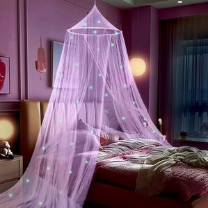 Daksha Purple Princess Bed Canopy for Girls with Glowing Stars, Ceiling Tent for Kids, Fits Twin, Full, and Queen Size Beds, Suitable for Indoor Room Decor and Outdoor Use