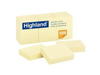 Highland Post-it Notes, 1.5" x 2" Sticky Notes, 100 Sheets/Pad, 12 Pads, Canary Yellow