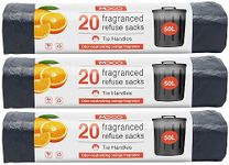 Moco Fragranced Refuse Sacks-Large Bin Bags With Tie Handles-Odour Neutralising Orange Fragrance-50L Black Bags-20 Trash Bags In One Roll (Pack of 3)