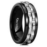 King Will Stainless Steel Men Silver Black Gear Spinner Rings, Fidget 2 Black Gear Fidget Spin Ring, Stainless Steel Anxiety Ring For Men Women Stress Free Cool Wedding Band Comfort Fit T 1/2 (10)