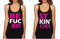 ALLNTRENDS Couple Tank Top Best Bit**ES BFF Set of 2 Love Pink Print (Womens L Womens L, Vintage Black)