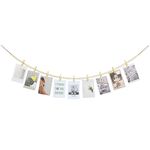 Hanging Photo Display Wall Decor, Boho Wooden Bead Garland Collage Picture Frame with 9 Wood Clips for Bedroom, Living Room, Office, Dorm Decor, Photos Holder Christmas Cards Teen Girl Gifts