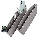 Lusso Gear Car Seat Gap Organiser 2 Pack, Vegan Leather Car Seat Gap Filler Organiser with Universal Fit, Adjustable Gap Filler for Car for iPhone, Android, Glasses, Keys, and More (Gray)