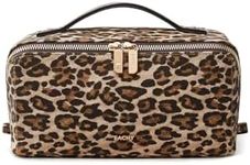 EACHY Travel Makeup Bag for Women, Large Leopard Print Cosmetic Bag with Upgraded Sturdy Zippers, Waterproof Leather Toiletry Organizer Pouch for Skincare Accessories