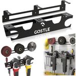 gostle 2 Bay Angle Grinder Holder with Discs Hook Rack, Grinders Power Tools Holder Storage Rack, Wall Mount Organizer Bracket for Cutters Polishers with Cord Hanger and Hooks