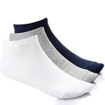 LEALDEALZ Premium Cotton Ankle Socks for Men and Women - Free Size, Solid, Pack of 3 (Blue-Grey-White)