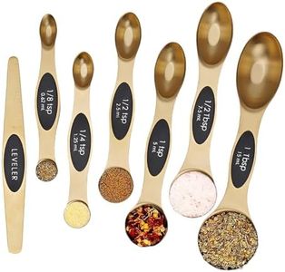 Magnetic Measuring Spoons Set Stainless Steel Stackable Dual Sided Nesting Teaspoons and Tablespoons for Measuring Dry and Liquid Ingredients (Gold-7 Pcs)