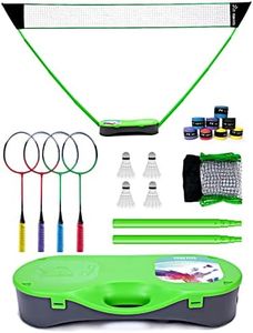 Peak Fits Portable Badminton Net Set,Folding Volleyball Badminton Net,4 Professional Graphite Badminton Racket,8 Racket Grip Tape,4 Shuttlecocks,Family Game,Kids Gift,Backyard Sports