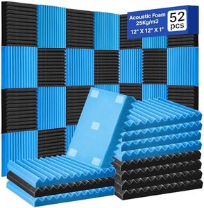 TDHLYJHF 52 Pack Acoustic Foam Panels 1" x 12" x 12"Acoustic Wedge Studio Foam Sound Absorption Wall Panels (Black/Blue)