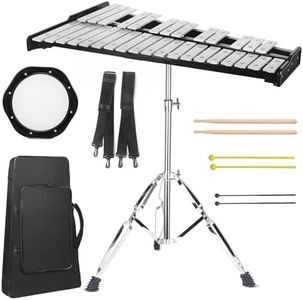 Kmise 32 Note Glockenspiel Xylophone Bell Kit: Professional Xylophone for Adult with Carry Bag, 8'' Practice Pad,3 Sets Drum Stick Percussion Kit