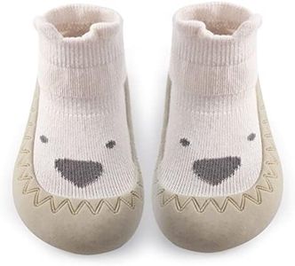 Exegawe Baby Sock Shoes Toddler Cartoon Soft Rubber Sole Non Slip Floor Slipper for Boys Girls First Walking (Beige Dog, Tag21/6-12 M)