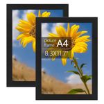 Golden State Art, A4 Picture Frame with Plexiglass, 8.3 x 11.7 Inch Frame - Horizontal and Vertical Display for Wall - Set of 2 (Black)