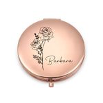 Custom Compact Mirror for Women - Personalized Birthflower Portable Travel Makeup Handheld Small Mirror for Wife Mom Bridesmaid Mother Gift for Her Christmas Mother Day Valentine's Day Birthday