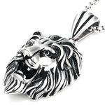 DonDon Men's Necklace 52 cm 20,5" with Lion Head Pendant Silver Stainless Steel in a Jewellery Bag