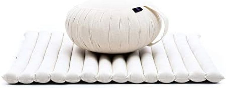 Leewadee Meditation Cushion Set – 1 Round Zafu Meditation Pillow and 1 Square Roll-Up Zabuton Meditation Mat, Pillows Bundle Filled with Kapok, Ecru