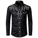 Nobrand JINYAUN Stylish Western Cowboy Shirt Mens Embroidery Slim Fit Casual Long Sleeve Shirts Mens Wedding Party Shirt Black 2XL