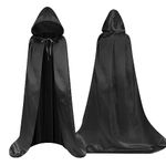 Aomig Black Hooded Cape Kids Long Hooded Robe Cloak Holloween Grim Reaper Cape for Boys Girls Halloween Christmas Witch Vampires Devil Costume Cosplay Fancy Dress Party (100cm/39.37in)