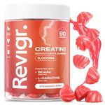 Revigr, Max 5000mg, 90 Creatine Monohydrate Gummies, Added 500mg BCAAs + 500mg L-Carnitine, Vegan & Sugar-Free, Premium Pre-Workout, Gym Supplement (1 Month Supply) (Strawberry Burst)