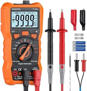 Proster Multímetro TRMS 6000 Cuentas Multímetro Digital de Rango Automático con Prueba de Inductancia para Voltaje Corriente AV/DC Detector NCV Temperatura Capacitancia Resistencia Diodo Continuidad