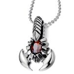 COOLSTEELANDBEYOND Mens Steel Scorpion King Pendant Necklace with Red Cubic Zirconia and 30 inches Steel Ball Chain