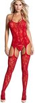 Bommi Fairy Women's Fishnet Chemise BobyStocking Babydoll Bodysuit Chemise Nightwear Perspective Lingerie Mini Dress One Size (Red)