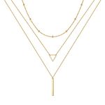 Gold Layered Necklaces for Women - 14K Gold Plated Handmade Multilayer Bar Pearls Coin Disc Moon Butterfly Medallion Adjustable Dainty Layered Choker Necklaces for Women Jewelry, Metal