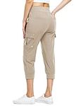 Willit Women's Hiking Cargo Capris Pants Quick Dry Lightweight Outdoor Casual Workout Capris Joggers Water Resistant UPF 50+Khaki L