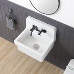 21 Inch Wall mounted Utility Sink, DEHOMEN White Ceramic Farmhouse Bathroom Sink, Utility Sink for Kitchen & Laundry, Small Utility Outdoor Sinks, Multi-Installation Laundry mount sinks