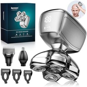 Kensen Afeitadora Cabeza Hombre 3 en 1, IPX6 Impermeable Maquina Afeitar Cabeza para Calvo con Cabezales Magnéticos 5D, Cortapelos y Nariz, Afeitado en Seco y Húmedo, Carga USB-C