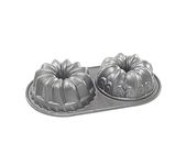 Nordic Ware Bundt Duet Pan, Cast Aluminium Bundt Tin, Bundt Cake Tin for 2 Cakes, Fleur de Lis and Kugelhopf Premium Cake Mould Made in the USA, Colour: Graphite