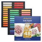 Artecho Soft Pastel Set of 48, Including 4 Fluorescent colors Premium Square Chalk for Drawing, Blending, Layering, Shading, Art Supplies for Kids, Beginners, Students, Experienced Artists