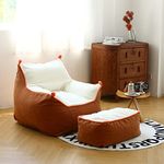 N&V Bean Bag Chair Giant High-Density Foam Filling Sofa with Foot Stool for Teens, Adults to Gaming, Reading, and Watching TV (Brown)