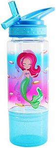 Home Tune 18oz Kids Water Drinking Sip Bottle - Tritan BPA Free, Flip Straw Lid, Easy Open, Lightweight, Snack Compartment, Leak-Proof Water Bottle with Cute Design For Girls & Boys - Mermaid