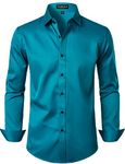 LucMatton Men's Stylish Stretch Wrinkle-Free Dress Shirt Formal Long Sleeve Slim Fit Button Down Shirts for Wedding Party Teal Small
