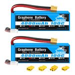Yowoo 2 Pack 3S Lipo Battery 4000 mAh 11.1 V 100C Graphene Lipo Battery with XT60 Connector for RC Car Truck Boat Plane Helicopter Quadcopter (EC3 / Deans/Traxxas/Tamiya)