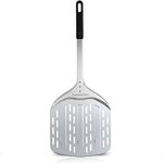 AmeierGro 12" Perforated Pizza Peel, Long Handle(31") Anodised Aluminum Pizza Spatula Paddle, Pizza Oven Accessories for Pizza Stone/Grill