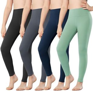 Stelle Girls Leggings with Pockets Yoga Pants Youth Athletic Dance Running Active Tights Pack (BK+CR+NV+JG, 8-9 Years)