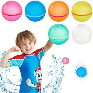 WHDPETS Reusable Water Balloons for Kids Water Bombs Splash Balls for Pool, Refillable Quick Fill Self Sealing for Water Fight Game, Water Park, Summer Party, 6PCS