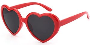 IOHLNG Heart Sunglasses for Women Men Oversized Trendy Love Shaped Sunglasses Retro Lovely Fashion Cute Sun Glasses, Red Frames + Grey Lens, Large