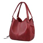 DOURR Women's Multi-pocket Shoulder Bag Fashion Cotton Canvas Handbag Tote Purse (Dark Red - PU Leather)