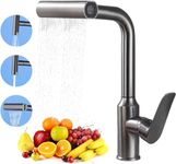 Waterfall Kitchen Faucet with Pull-Out Sprayer with 4 Modes Sprayer, Stainless Steel 360° Swivel Kitchen Sink Faucet, High Arc Single Hole Sink Faucet (Dark Gray)