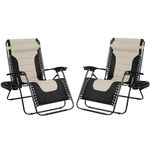 SG Traders Zero Gravity Chair - Reclining Outdoor Sun Lounger, Relaxer Chair for Patio Decking Gardens Camping Folding Chair with Cup Holder and Adjustable Headrest Sunlounger (Pack 2 - Black Cream)